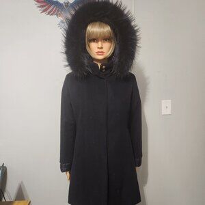 #736 Small wool blend/raccoon fur coat
